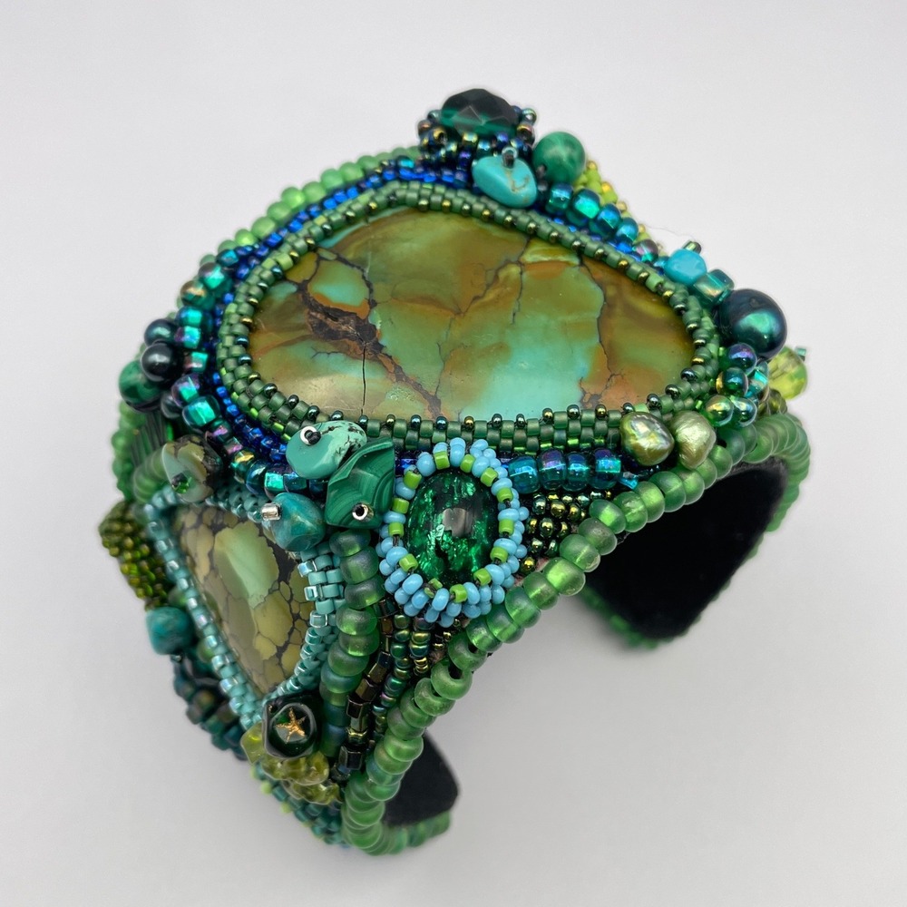 LARGE Beaded Turquoise Boho Cuff‎ Bracelet Adjustable Statement Chunky Bracelet